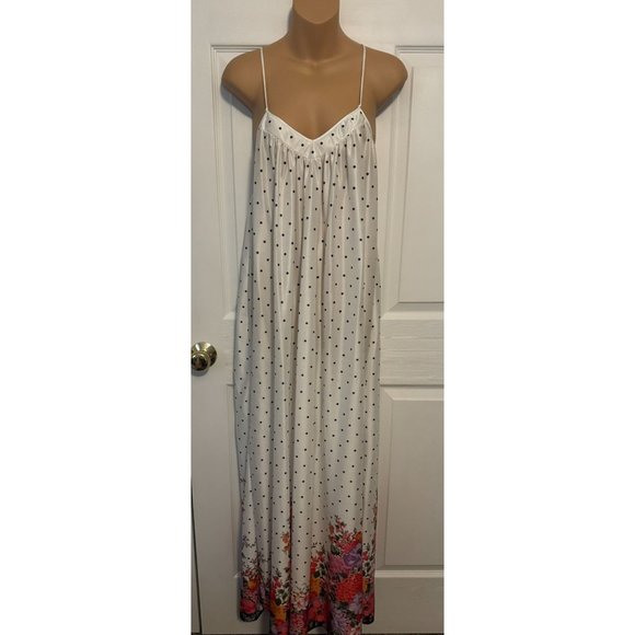 Vintage Mary McFadden Nightgown Polka Dot Floral L